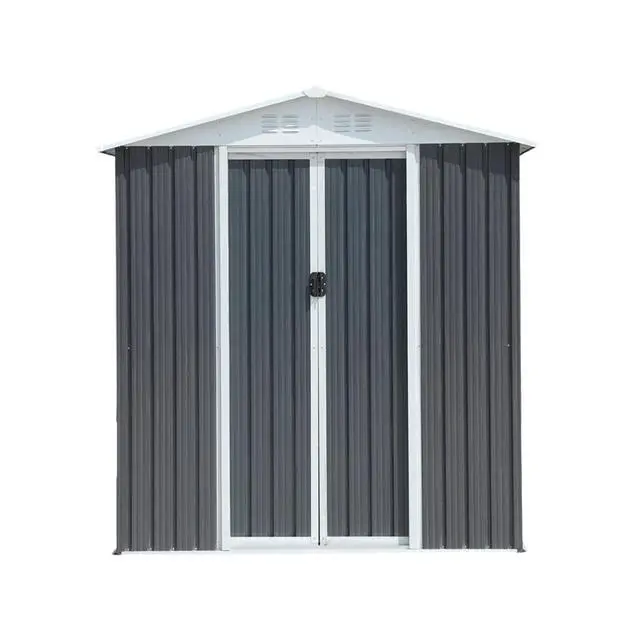 Alt view image 7 of 7 - Outdoor Storage Sheds with Lockable Sliding Door and Aluminum Alloy Frame for Backyard, Lawn, Garden Tool Storage House with Two Sloped Sides Roof for Patio, Porch (6x4 FT Grey with Metal Base)
