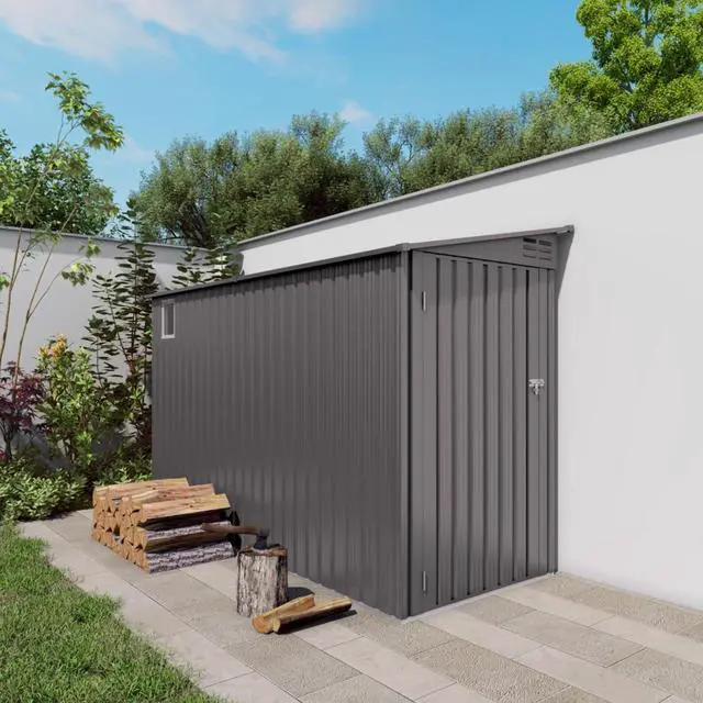 Alt view image 2 of 7 - Outdoor Storage Shed with Windows and Metal Frame for Poolside, Backyard, Lawn, Shed Tool House with Sloping Roof and 2 Vents & 1 Side Open Door for Garden, Balcony (New + 4x9FT)