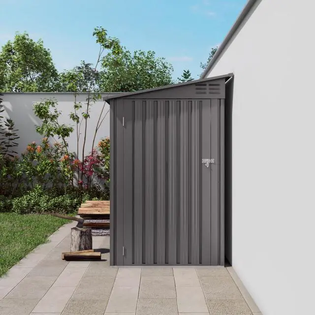 Alt view image 3 of 7 - Outdoor Storage Shed with Windows and Metal Frame for Poolside, Backyard, Lawn, Shed Tool House with Sloping Roof and 2 Vents & 1 Side Open Door for Garden, Balcony (New + 4x9FT)