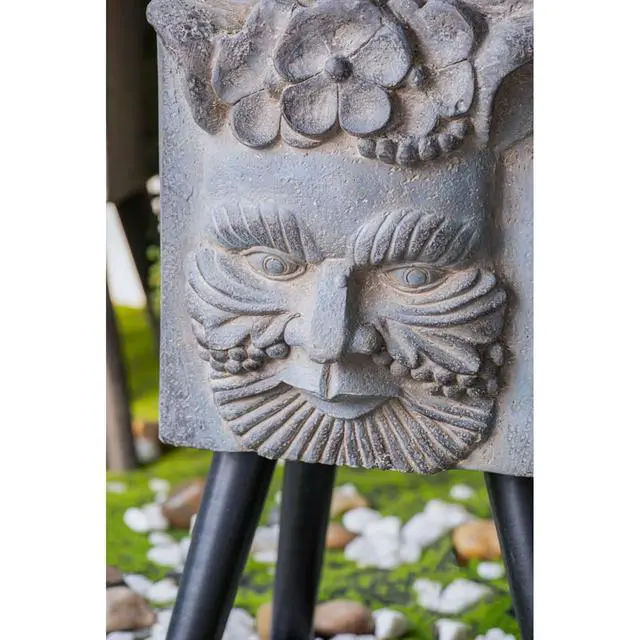 Alt view image 4 of 7 - Planter Set with Wooden Legs and Rope Texture for Backyard, Living Room, Lawn, Outdoor Flower Pot Set with Classic Design for Growing Flowers, Herbs, Plants (Gray + Magnesium Oxide)