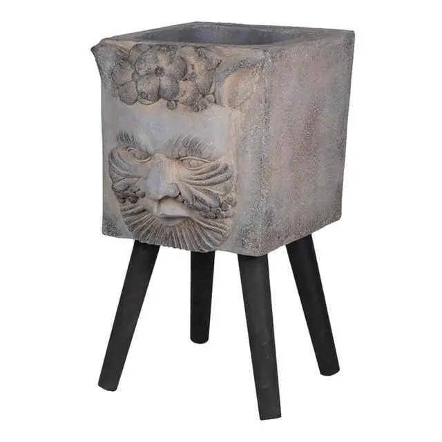 Alt view image 6 of 7 - Planter Set with Wooden Legs and Rope Texture for Backyard, Living Room, Lawn, Outdoor Flower Pot Set with Classic Design for Growing Flowers, Herbs, Plants (Gray + Magnesium Oxide)