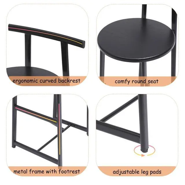 Alt view image 4 of 7 - Fashionable and Minimalist Design Bar Stool, Stable Metal Frame, Counter Height Bar Stool, Equipped with Backrest and Footrest,Suitable for Dining Rooms,Set of 3 (Black + Set of 3)