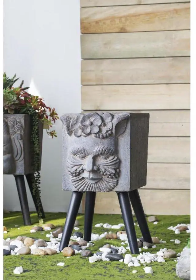 Main image of Planter Set with Wooden Legs and Rope Texture for Backyard, Living Room, Lawn, Outdoor Flower Pot Set with Classic Design for Growing Flowers, Herbs, Plants (Gray + Magnesium Oxide)