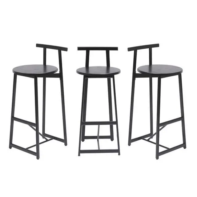 Alt view image 7 of 7 - Fashionable and Minimalist Design Bar Stool, Stable Metal Frame, Counter Height Bar Stool, Equipped with Backrest and Footrest,Suitable for Dining Rooms,Set of 3 (Black + Set of 3)