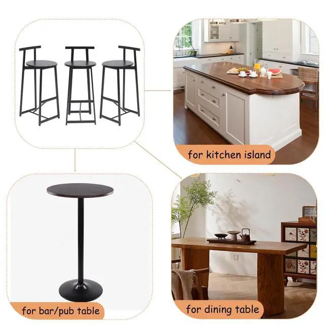 Alt view image 5 of 7 - Fashionable and Minimalist Design Bar Stool, Stable Metal Frame, Counter Height Bar Stool, Equipped with Backrest and Footrest,Suitable for Dining Rooms,Set of 3 (Black + Set of 3)
