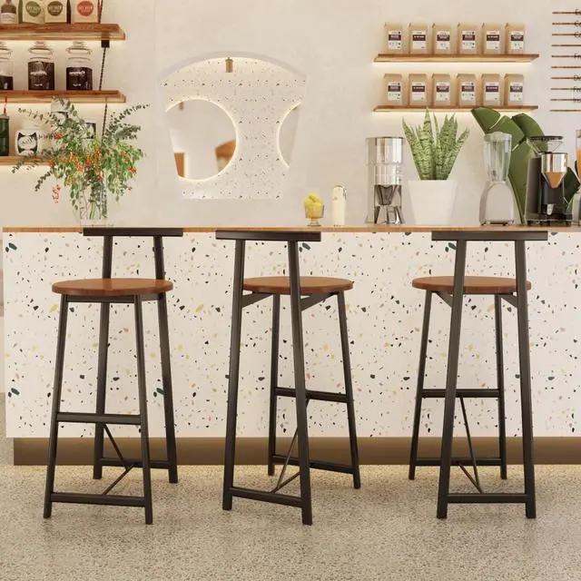 Main image of Fashionable and Minimalist Design Bar Stool, Stable Metal Frame, Counter Height Bar Stool, Equipped with Backrest and Footrest,Suitable for Dining Rooms,Set of 3 (Walnut Brown + Set of 3)