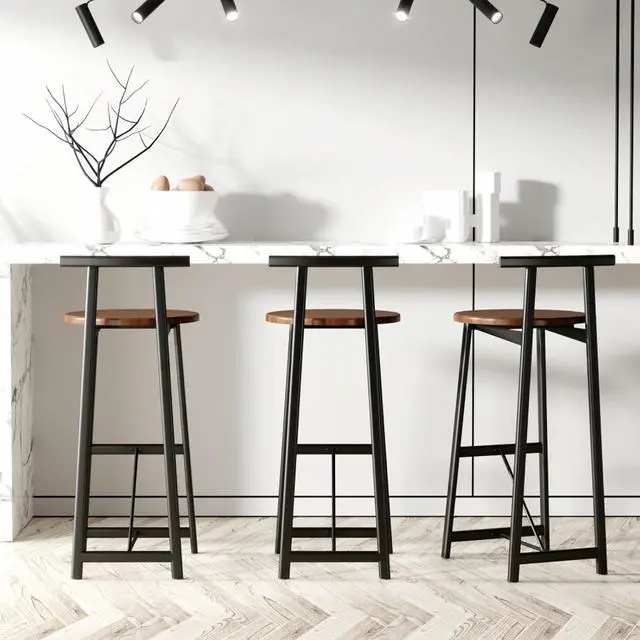 Alt view image 3 of 7 - Fashionable and Minimalist Design Bar Stool, Stable Metal Frame, Counter Height Bar Stool, Equipped with Backrest and Footrest,Suitable for Dining Rooms,Set of 3 (Walnut Brown + Set of 3)