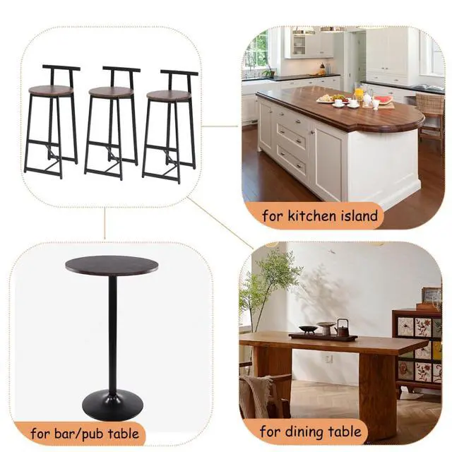 Alt view image 5 of 7 - Fashionable and Minimalist Design Bar Stool, Stable Metal Frame, Counter Height Bar Stool, Equipped with Backrest and Footrest,Suitable for Dining Rooms,Set of 3 (Walnut Brown + Set of 3)