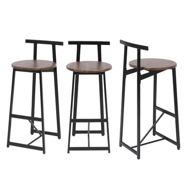 Alt view image 6 of 7 - Fashionable and Minimalist Design Bar Stool, Stable Metal Frame, Counter Height Bar Stool, Equipped with Backrest and Footrest,Suitable for Dining Rooms,Set of 3 (Walnut Brown + Set of 3)