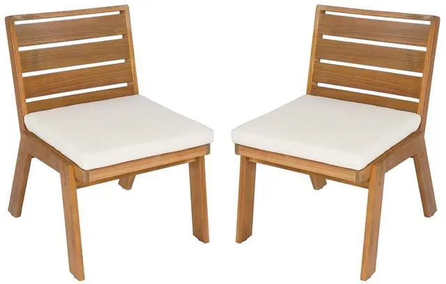 Alt view image 7 of 7 - Sleek Acacia Wood Patio Dining Chairs w/Removable Cushions for Garden, Modern Outdoor Seating Chairs w/Solid Wood Slatted Frame & Ergonomic Backrest for Porch, Deck, Set of 2 (Armless Chairs)