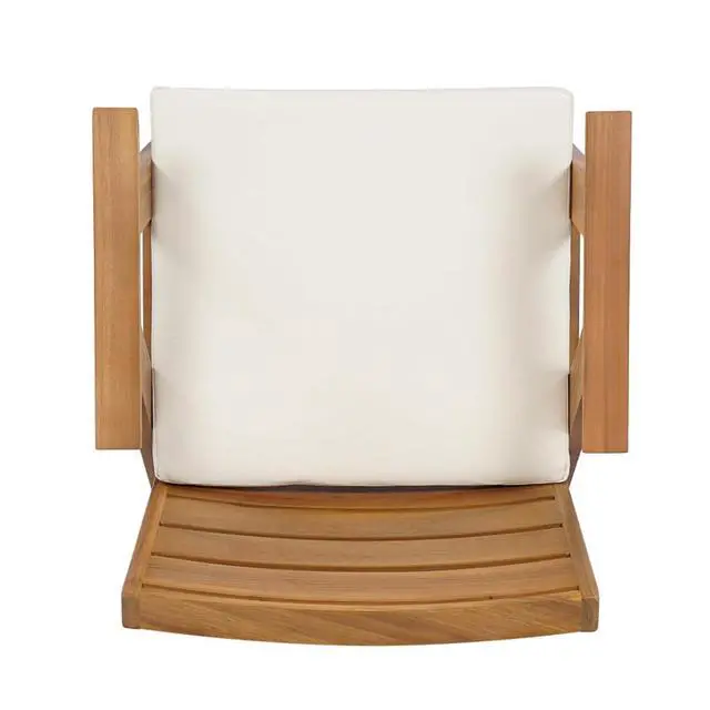 Alt view image 7 of 7 - Sleek Acacia Wood Patio Dining Chairs w/Removable Cushions for Garden, Modern Outdoor Seating Chairs w/Solid Wood Slatted Frame & Ergonomic Backrest for Porch, Deck, Set of 2 (Armchairs)
