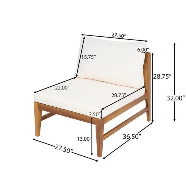 Alt view image 2 of 7 - Solid Wood Outdoor Accent Chairs w/Removable Water Repellent Cushions for Balcony, Acacia Wood Patio Armless Dining Chairs w/Slatted Back & Seat for Garden, Deck, Porch, Set of 2