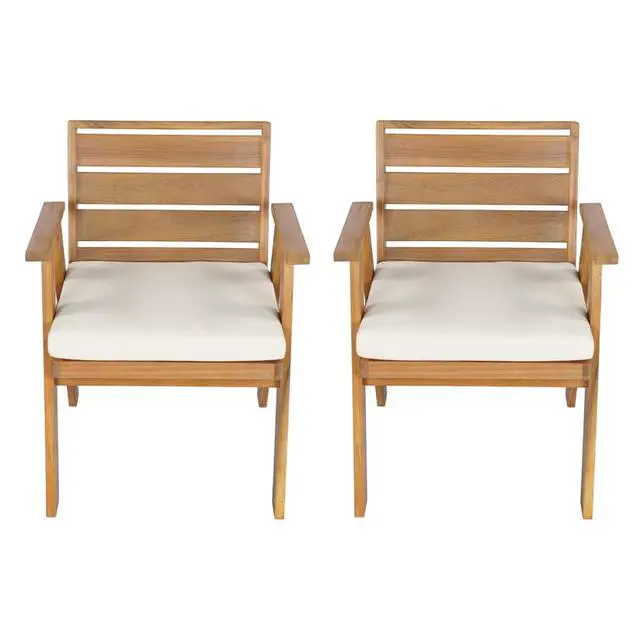 Alt view image 6 of 7 - Sleek Acacia Wood Patio Dining Chairs w/Removable Cushions for Garden, Modern Outdoor Seating Chairs w/Solid Wood Slatted Frame & Ergonomic Backrest for Porch, Deck, Set of 2 (Armchairs)