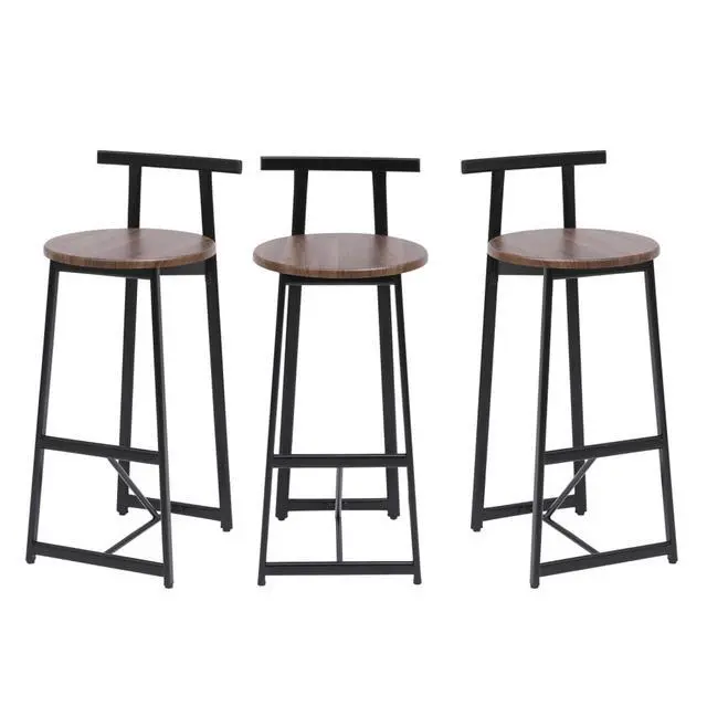 Alt view image 7 of 7 - Fashionable and Minimalist Design Bar Stool, Stable Metal Frame, Counter Height Bar Stool, Equipped with Backrest and Footrest,Suitable for Dining Rooms,Set of 3 (Walnut Brown + Set of 3)