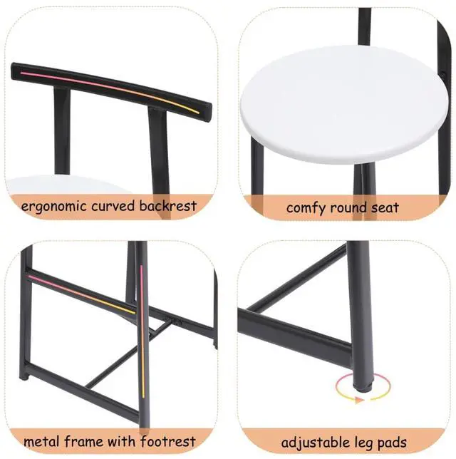 Alt view image 4 of 7 - Fashionable and Minimalist Design Bar Stool, Stable Metal Frame, Counter Height Bar Stool, Equipped with Backrest and Footrest,Suitable for Dining Rooms,Set of 3 (White + Set of 3)