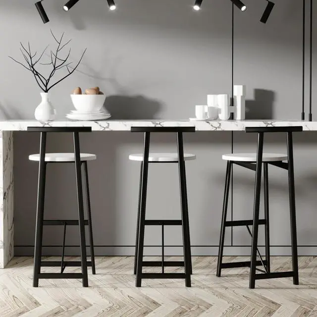 Alt view image 3 of 7 - Fashionable and Minimalist Design Bar Stool, Stable Metal Frame, Counter Height Bar Stool, Equipped with Backrest and Footrest,Suitable for Dining Rooms,Set of 3 (White + Set of 3)