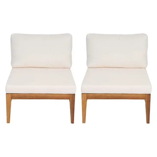 Alt view image 3 of 7 - Solid Wood Outdoor Accent Chairs w/Removable Water Repellent Cushions for Balcony, Acacia Wood Patio Armless Dining Chairs w/Slatted Back & Seat for Garden, Deck, Porch, Set of 2