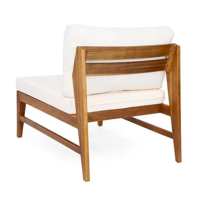 Alt view image 7 of 7 - Solid Wood Outdoor Accent Chairs w/Removable Water Repellent Cushions for Balcony, Acacia Wood Patio Armless Dining Chairs w/Slatted Back & Seat for Garden, Deck, Porch, Set of 2
