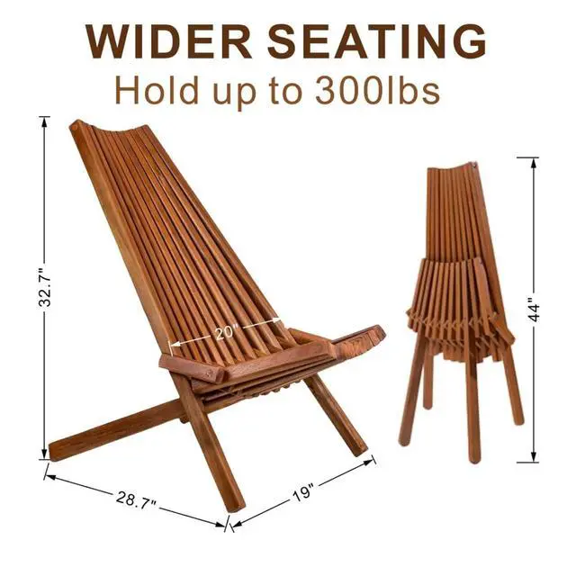 Alt view image 2 of 7 - Premium Acacia Wood Folding Lounge Chairs w/Ergonomic High Back and Slatted Seat for Garden, All Weather Outdoor Foldable Accent Chairs w/Solid Wood Frame for Porch, Bistro, Camping, Set of 2 (Brown)