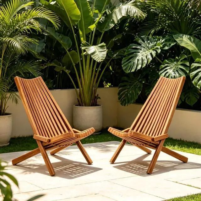 Alt view image 3 of 7 - Premium Acacia Wood Folding Lounge Chairs w/Ergonomic High Back and Slatted Seat for Garden, All Weather Outdoor Foldable Accent Chairs w/Solid Wood Frame for Porch, Bistro, Camping, Set of 2 (Brown)