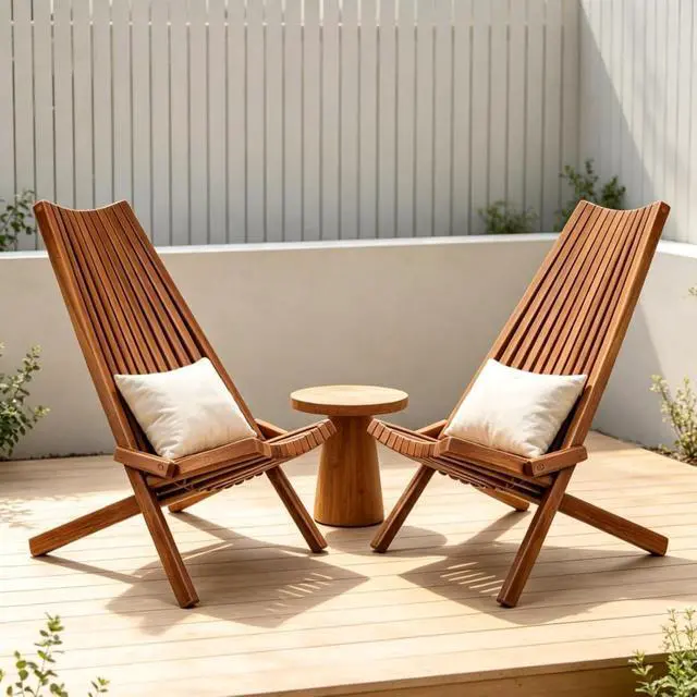 Alt view image 4 of 7 - Premium Acacia Wood Folding Lounge Chairs w/Ergonomic High Back and Slatted Seat for Garden, All Weather Outdoor Foldable Accent Chairs w/Solid Wood Frame for Porch, Bistro, Camping, Set of 2 (Brown)