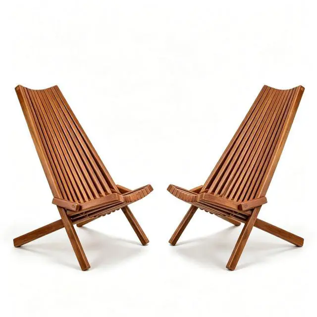 Alt view image 5 of 7 - Premium Acacia Wood Folding Lounge Chairs w/Ergonomic High Back and Slatted Seat for Garden, All Weather Outdoor Foldable Accent Chairs w/Solid Wood Frame for Porch, Bistro, Camping, Set of 2 (Brown)