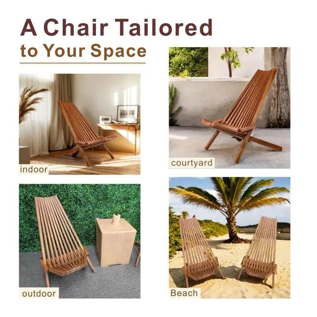 Alt view image 6 of 7 - Premium Acacia Wood Folding Lounge Chairs w/Ergonomic High Back and Slatted Seat for Garden, All Weather Outdoor Foldable Accent Chairs w/Solid Wood Frame for Porch, Bistro, Camping, Set of 2 (Brown)