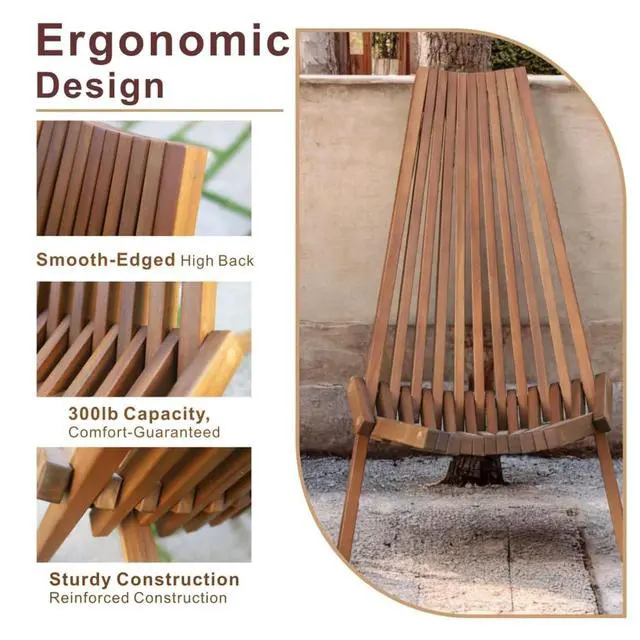 Alt view image 7 of 7 - Premium Acacia Wood Folding Lounge Chairs w/Ergonomic High Back and Slatted Seat for Garden, All Weather Outdoor Foldable Accent Chairs w/Solid Wood Frame for Porch, Bistro, Camping, Set of 2 (Brown)