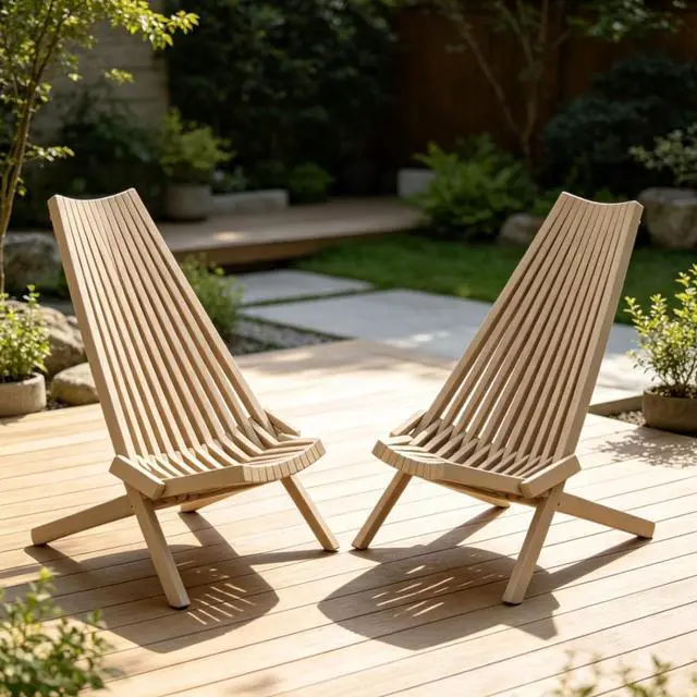 Main image of Premium Acacia Wood Folding Lounge Chairs w/Ergonomic High Back and Slatted Seat for Garden, All Weather Outdoor Foldable Accent Chairs w/Solid Wood Frame for Porch, Bistro, Camping, Set of 2 (Beige)