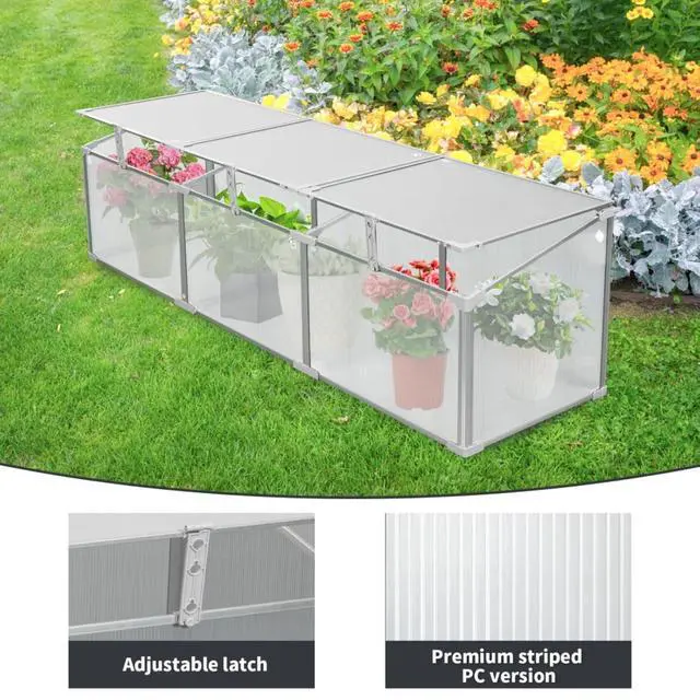Alt view image 3 of 7 - Outdoor Patio Greenhouse with Sliding Door and Drainage Gutter System for Lawn, Backyard, Garden, Green House with Aluminum Frame and an Adjustable Roof for Growing Flowers, Plants (Silver 6*2FT)