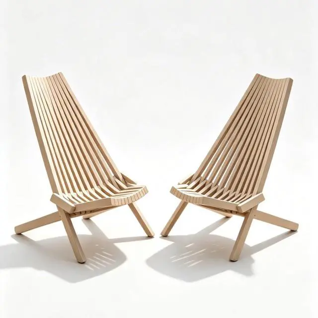 Alt view image 5 of 7 - Premium Acacia Wood Folding Lounge Chairs w/Ergonomic High Back and Slatted Seat for Garden, All Weather Outdoor Foldable Accent Chairs w/Solid Wood Frame for Porch, Bistro, Camping, Set of 2 (Beige)