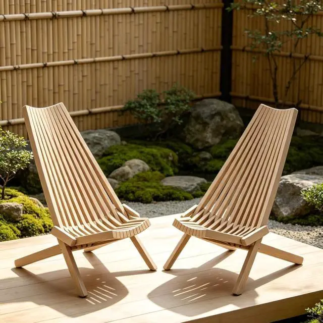 Alt view image 3 of 7 - Premium Acacia Wood Folding Lounge Chairs w/Ergonomic High Back and Slatted Seat for Garden, All Weather Outdoor Foldable Accent Chairs w/Solid Wood Frame for Porch, Bistro, Camping, Set of 2 (Beige)