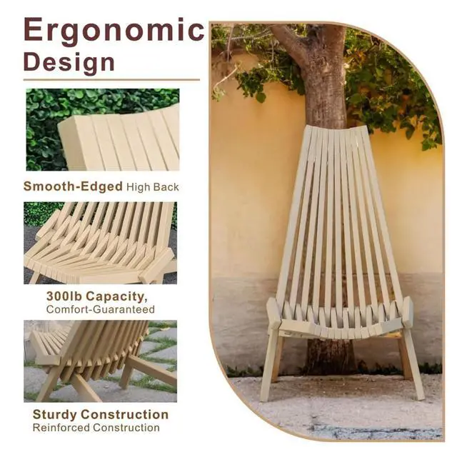 Alt view image 6 of 7 - Premium Acacia Wood Folding Lounge Chairs w/Ergonomic High Back and Slatted Seat for Garden, All Weather Outdoor Foldable Accent Chairs w/Solid Wood Frame for Porch, Bistro, Camping, Set of 2 (Beige)