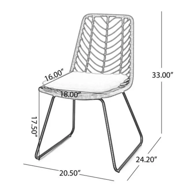 Alt view image 2 of 7 - Industrial Chic Grey Patio Dining Chairs w/Woven PE Rattan Backrest & Seat for Garden, Modern Outdoor Seating Chairs w/Iron Frame & Water Repellent Cushion for Porch, Deck, Set of 2