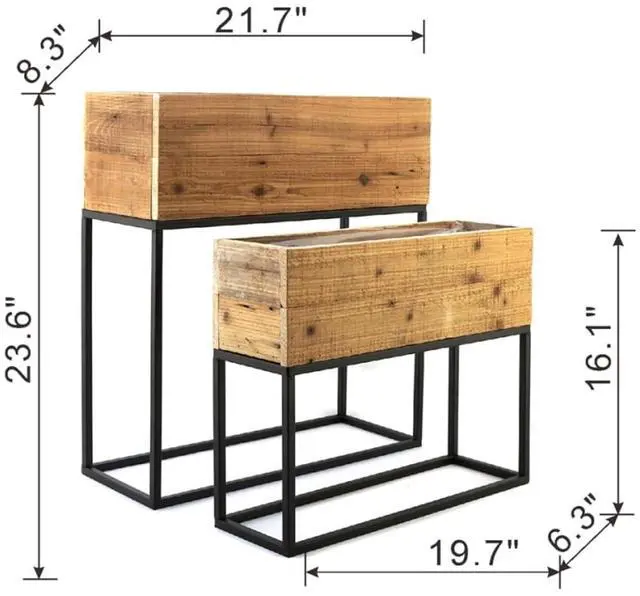 Alt view image 6 of 7 - Planter Set with Wooden Legs and Rope Texture for Backyard, Living Room, Lawn, Outdoor Flower Pot Set with Classic Design for Growing Flowers, Herbs, Plants (Black + Metal & Wood-1)
