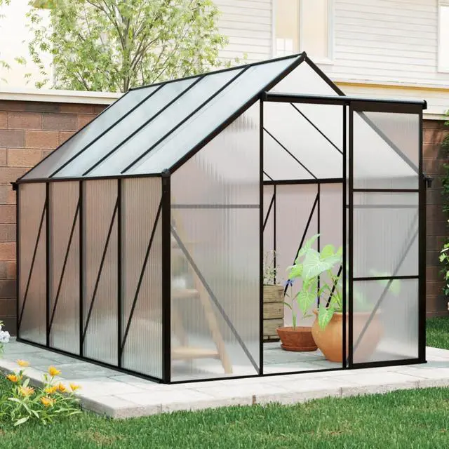 Main image of Outdoor Patio Greenhouse with Sliding Door and Drainage Gutter System for Lawn, Backyard, Garden, Green House with Aluminum Frame and an Adjustable Roof for Growing Flowers, Plants (Black 6*8FT)