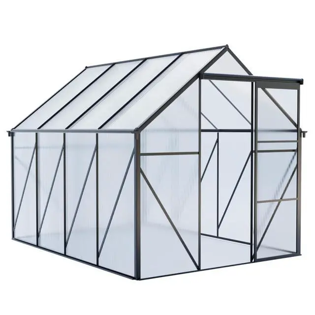 Alt view image 3 of 7 - Outdoor Patio Greenhouse with Sliding Door and Drainage Gutter System for Lawn, Backyard, Garden, Green House with Aluminum Frame and an Adjustable Roof for Growing Flowers, Plants (Black 6*8FT)