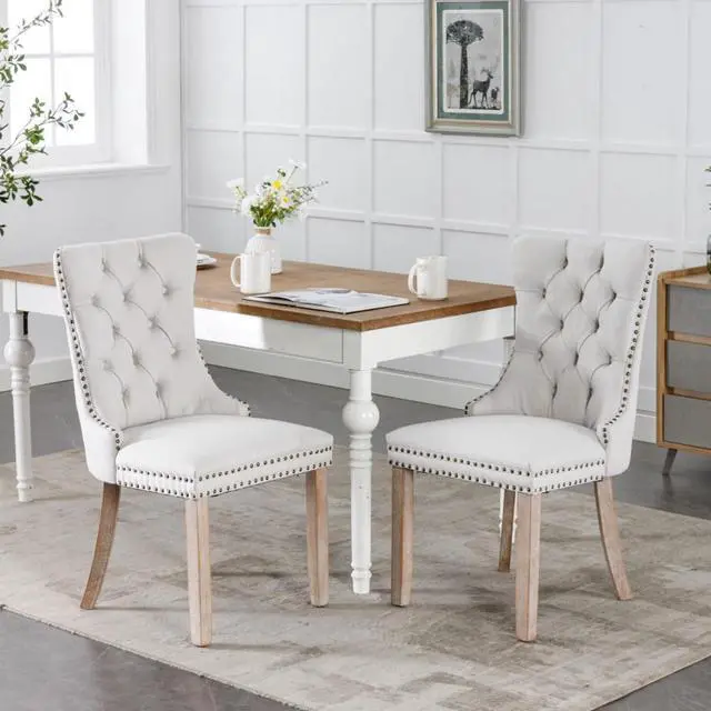 Main image of Dining Chairs Set of 2,Comfortable Upholstered Kitchen Chairs Button Tufted Dinner Chair w/High Backrest &Solid Wood Legs for Dining Room,Armless Leisure Chair w/Padded Seat for Living Room (Beige)
