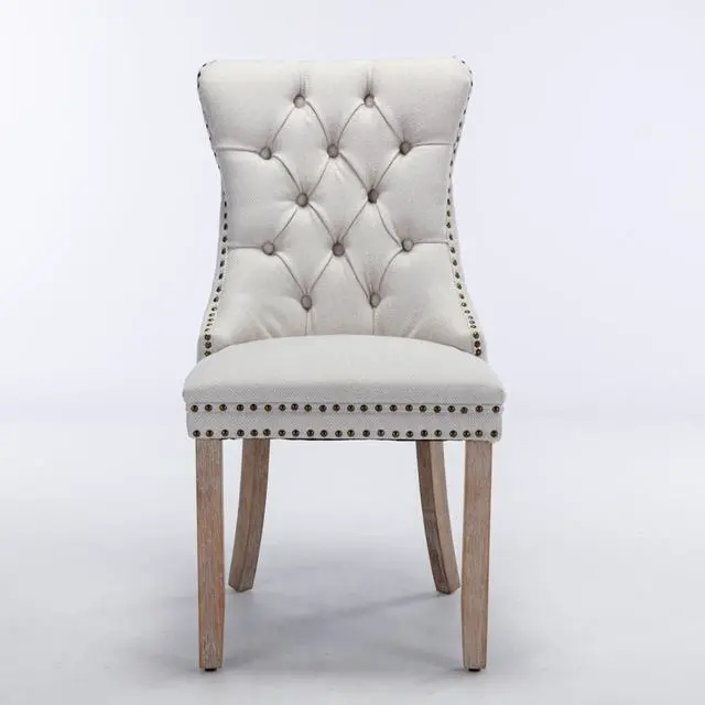 Alt view image 3 of 7 - Dining Chairs Set of 2,Comfortable Upholstered Kitchen Chairs Button Tufted Dinner Chair w/High Backrest &Solid Wood Legs for Dining Room,Armless Leisure Chair w/Padded Seat for Living Room (Beige)