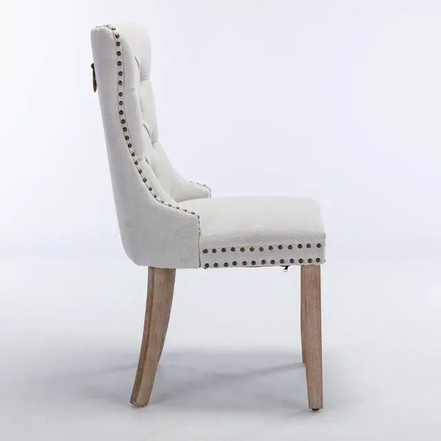 Alt view image 5 of 7 - Dining Chairs Set of 2,Comfortable Upholstered Kitchen Chairs Button Tufted Dinner Chair w/High Backrest &Solid Wood Legs for Dining Room,Armless Leisure Chair w/Padded Seat for Living Room (Beige)