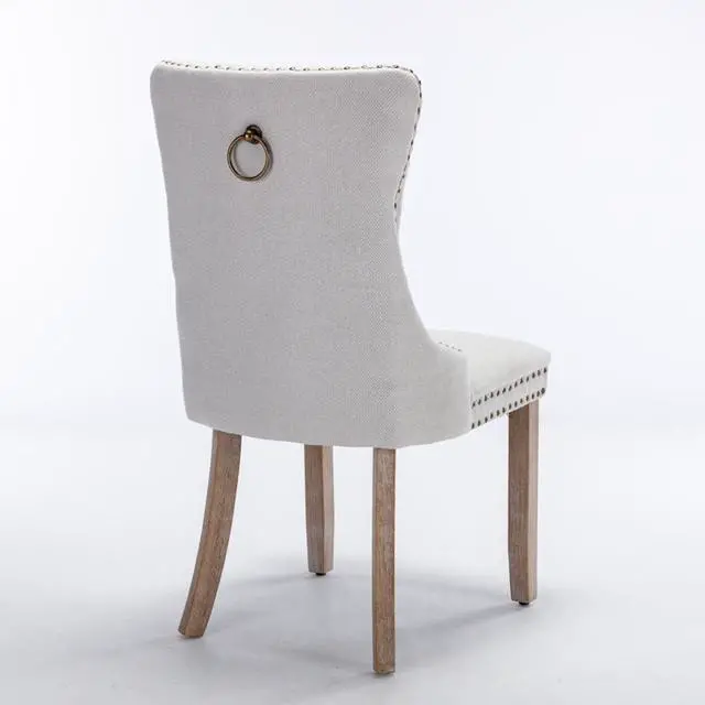 Alt view image 6 of 7 - Dining Chairs Set of 2,Comfortable Upholstered Kitchen Chairs Button Tufted Dinner Chair w/High Backrest &Solid Wood Legs for Dining Room,Armless Leisure Chair w/Padded Seat for Living Room (Beige)