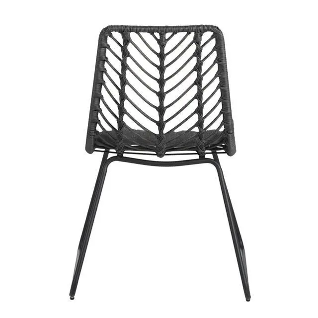 Alt view image 5 of 7 - Industrial Chic Grey Patio Dining Chairs w/Woven PE Rattan Backrest & Seat for Garden, Modern Outdoor Seating Chairs w/Iron Frame & Water Repellent Cushion for Porch, Deck, Set of 2