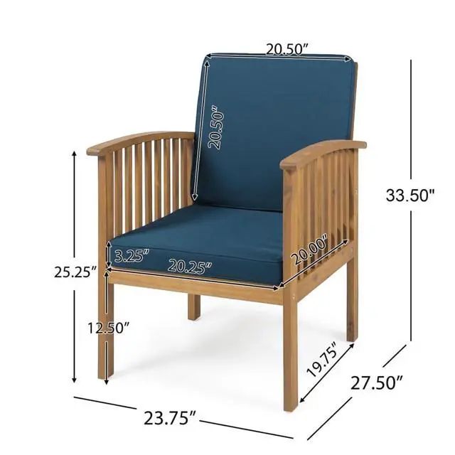 Alt view image 2 of 7 - Elegant Acacia Wood Outdoor Dining Chairs w/High Backrest & Armrests for Garden, Modern Patio Accent Armchairs w/Solid Wood Frame & Removable Cushions for Porch, Balcony, Set of 2 (Dark Teal)