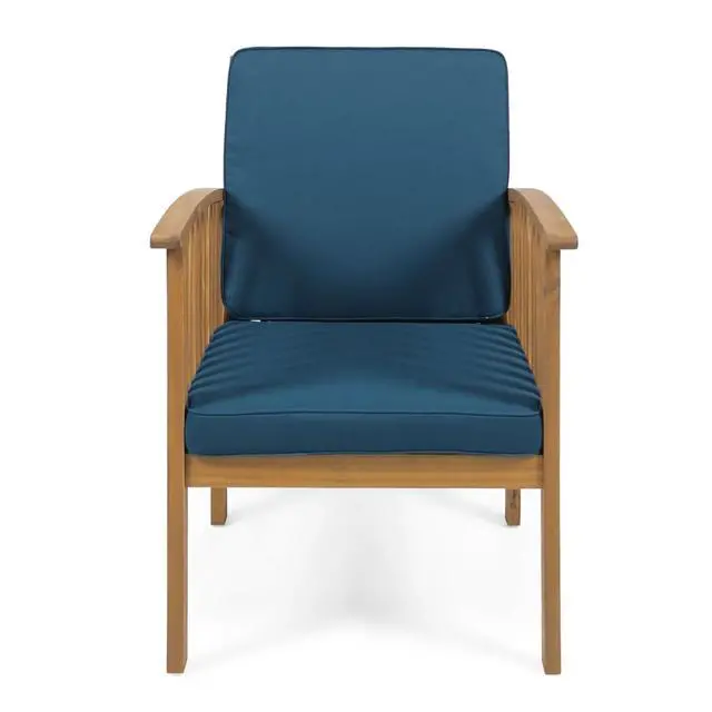 Alt view image 5 of 7 - Elegant Acacia Wood Outdoor Dining Chairs w/High Backrest & Armrests for Garden, Modern Patio Accent Armchairs w/Solid Wood Frame & Removable Cushions for Porch, Balcony, Set of 2 (Dark Teal)