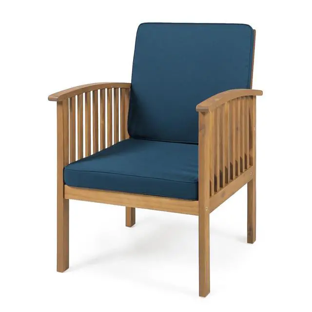 Alt view image 6 of 7 - Elegant Acacia Wood Outdoor Dining Chairs w/High Backrest & Armrests for Garden, Modern Patio Accent Armchairs w/Solid Wood Frame & Removable Cushions for Porch, Balcony, Set of 2 (Dark Teal)