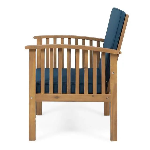 Alt view image 7 of 7 - Elegant Acacia Wood Outdoor Dining Chairs w/High Backrest & Armrests for Garden, Modern Patio Accent Armchairs w/Solid Wood Frame & Removable Cushions for Porch, Balcony, Set of 2 (Dark Teal)