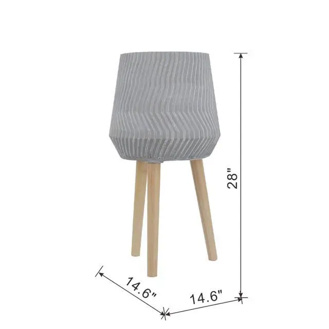 Alt view image 6 of 7 - Planter Set with Wooden Legs and Rope Texture for Backyard, Living Room, Lawn, Outdoor Flower Pot Set with Classic Design for Growing Flowers, Herbs, Plants (Grey+Brown + Cement +Wood)