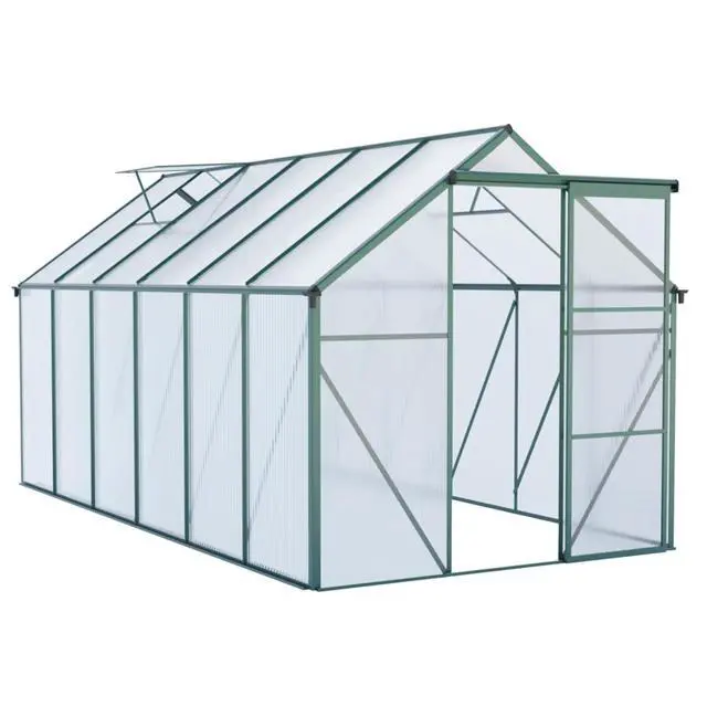 Alt view image 3 of 7 - Outdoor Patio Greenhouse with Sliding Door and Drainage Gutter System for Lawn, Backyard, Garden, Green House with Aluminum Frame and an Adjustable Roof for Growing Flowers, Plants (Green 6*12FT)