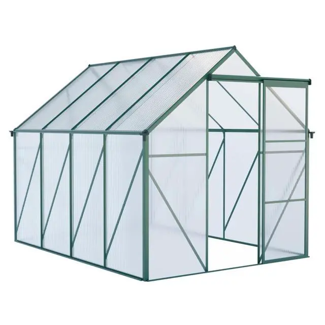 Alt view image 3 of 7 - Outdoor Patio Greenhouse with Sliding Door and Drainage Gutter System for Lawn, Backyard, Garden, Green House with Aluminum Frame and an Adjustable Roof for Growing Flowers, Plants (Green 6*8FT)