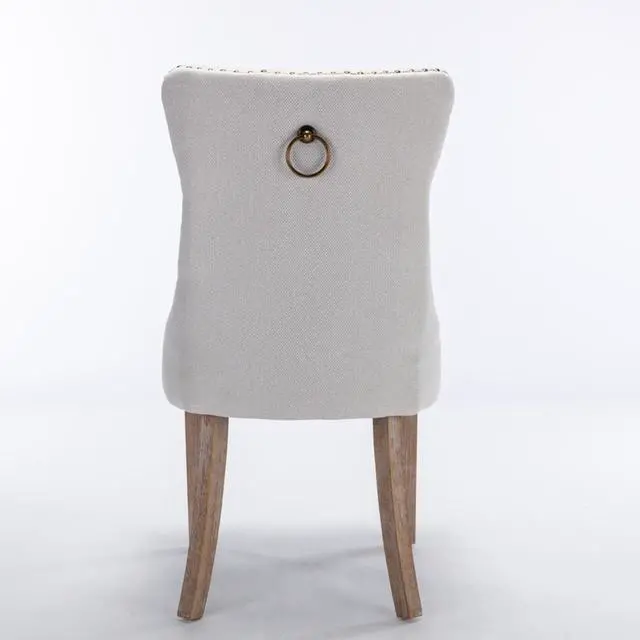 Alt view image 7 of 7 - Dining Chairs Set of 2,Comfortable Upholstered Kitchen Chairs Button Tufted Dinner Chair w/High Backrest &Solid Wood Legs for Dining Room,Armless Leisure Chair w/Padded Seat for Living Room (Beige)
